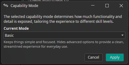 Capability mode dialog