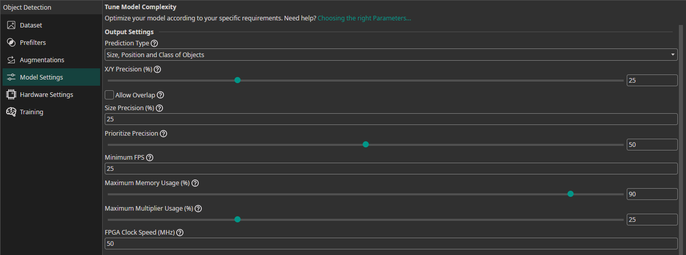 Model Settings Output