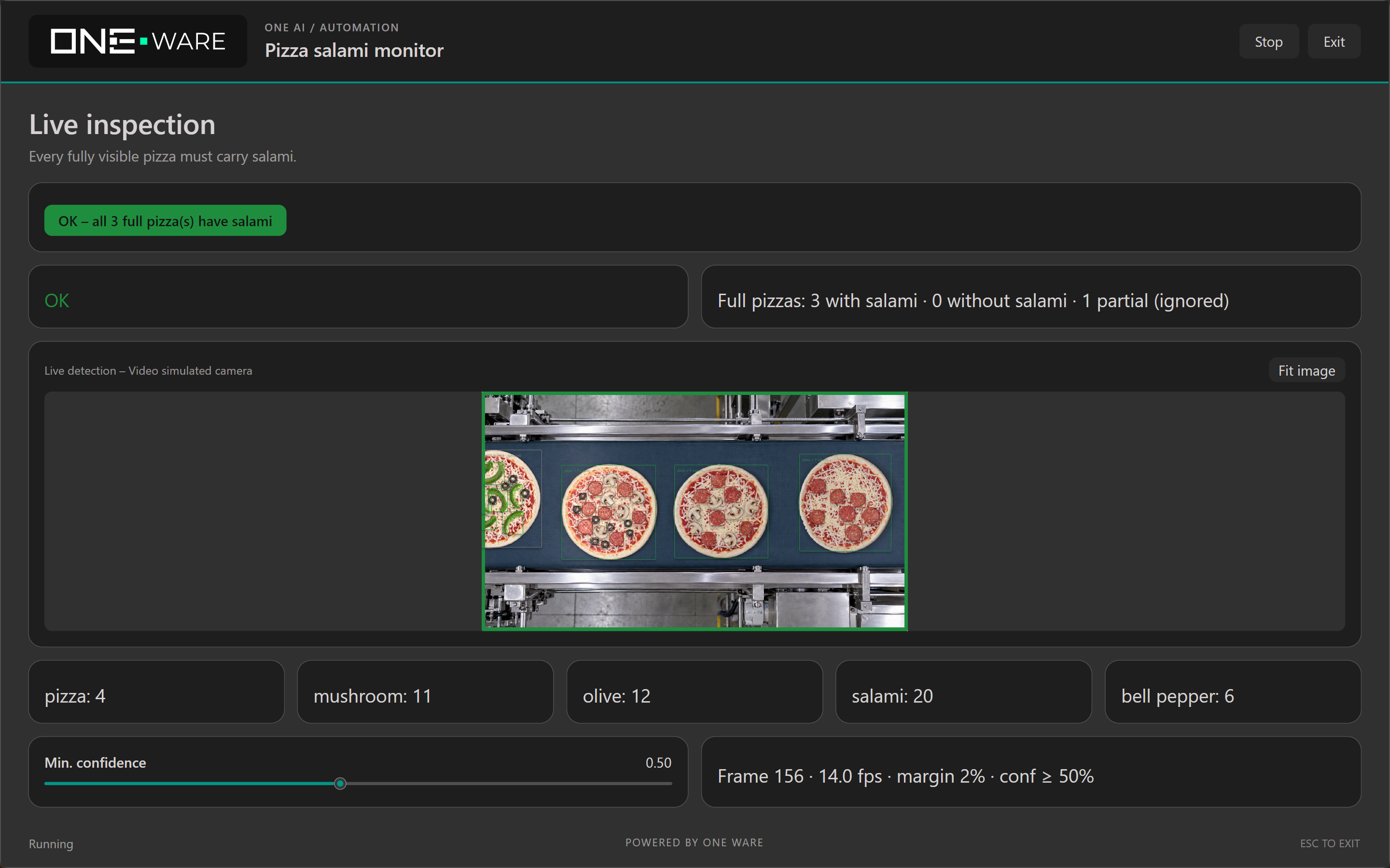 Custom script UI showing pizza detection status