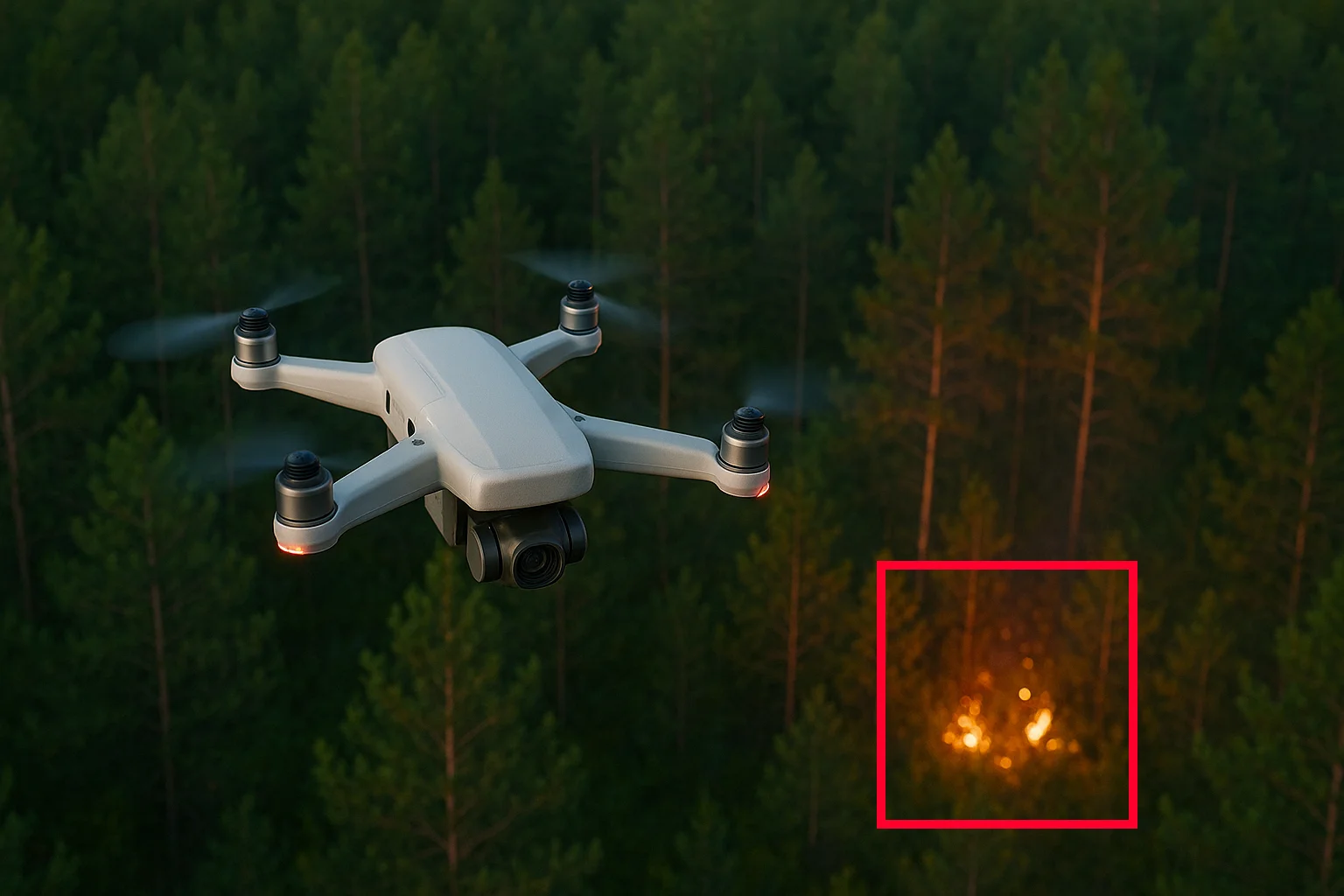 Drone detecting a wildfire from the air
